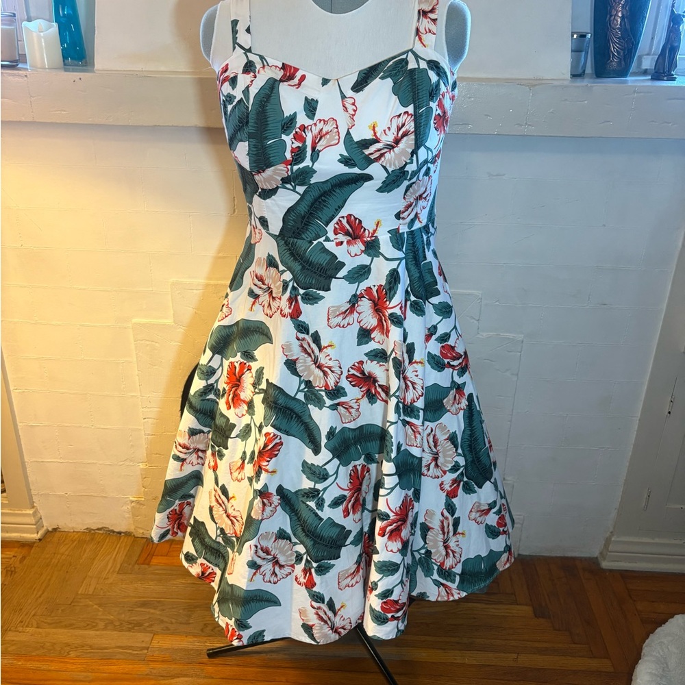 Tiki Tropical Floral Vintage Look Fit Flare Dress 1950s
